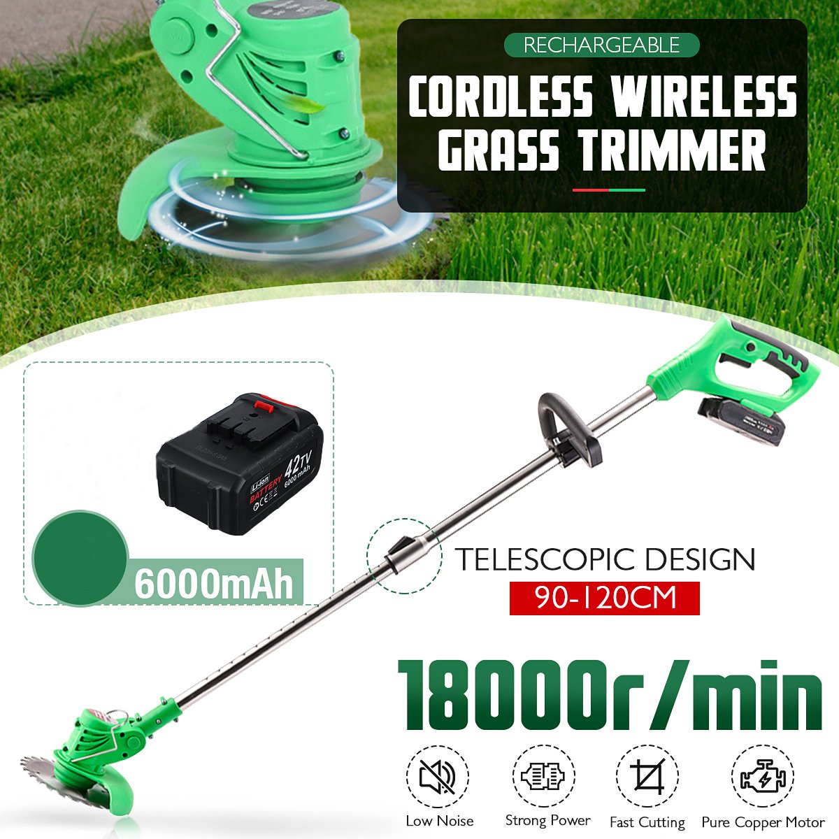 110V/220V Rechargeable Wireless Electric Grass Trimmer Kit Garden Lawnmower With Battery