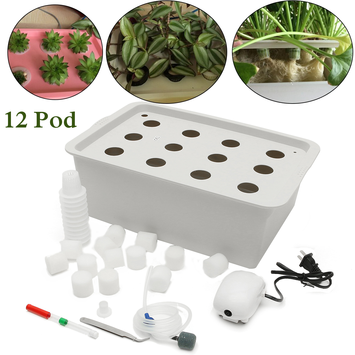 220V Hydroponic System Kit 12 Holes DWC Soilless Cultivation Indoor Water Planting Grow Box 22