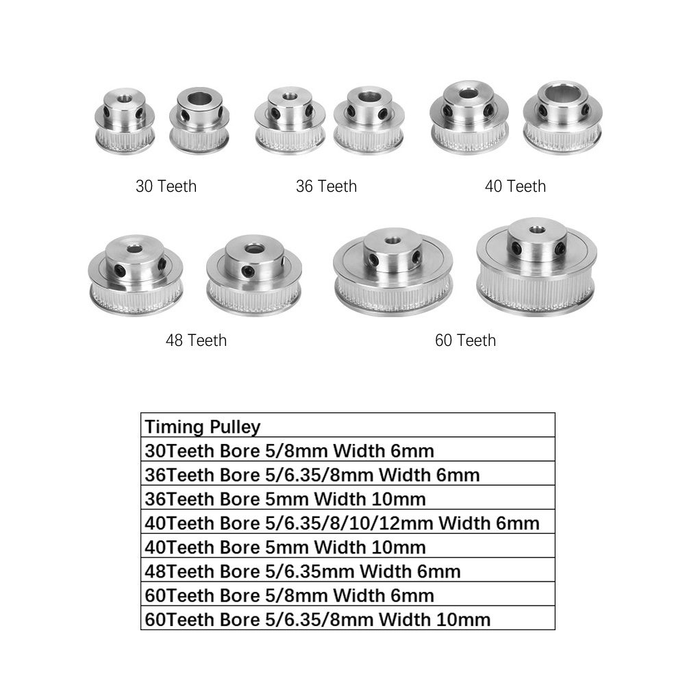 SIMAX3D® GT2 Timing Pulley 30/36/40/48/60 Teeth Wheel Bore 5/6.35/8/10/12mm Aluminium Gear Teeth Width 6/10mm 3D Printers Parts Silver