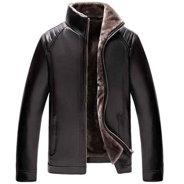 

Mens Thick Velvet Warm Winter Faux Leather Jacket