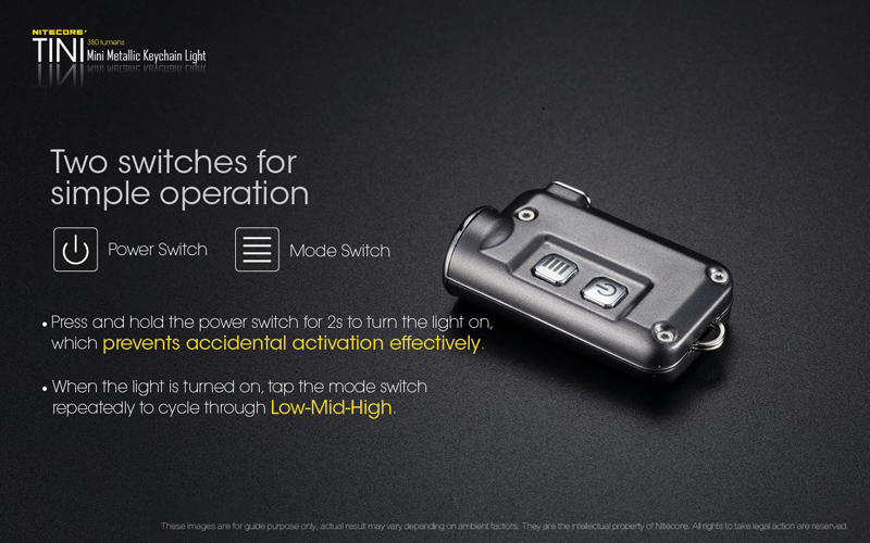 Nitecore TINI XP-G2 S3 380LM 4Modes USB Rechargeable Mini Metallic Keychain Light (Aluminum Alloy)