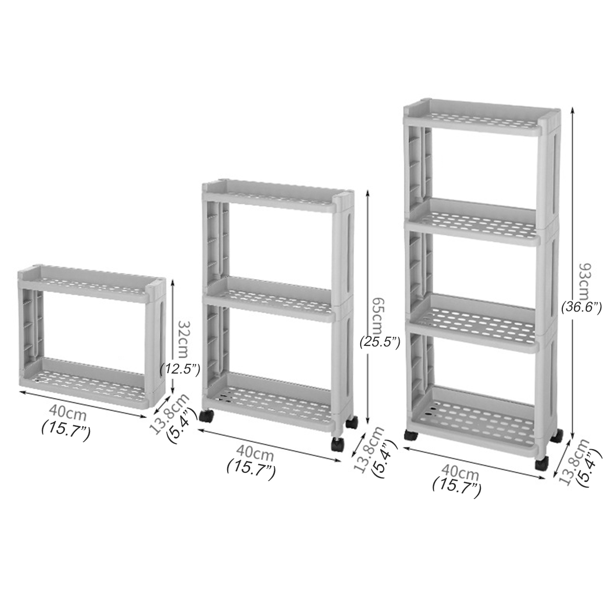 4 Layers Kitchen Storage Rack Slim Slide Tower Movable Assemble Plastic Bathroom Shelf Wheels Space Saving Organizer
