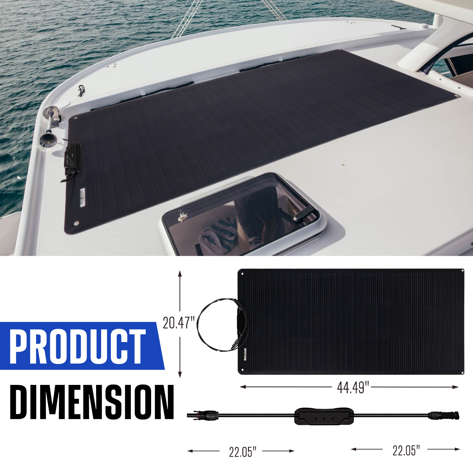[US Direct] ATEM POWER 100W 12V Monocrystalline Solar Panel Flexible 245 Degree Bendable For RV Tent Roof Boat Cabin Marine Camping 44.49 x 20.47 x 1.26 inches
