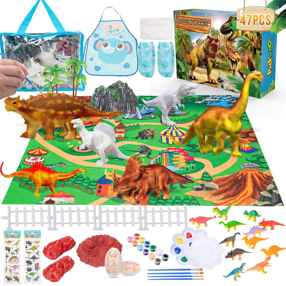 Pickwoo Dinosaur Painting Kit-Paint Your Own Sets Kids Science Arts and Crafts Sets with 12 Color Safe and Non-toxic, Dinosaur Toys Easter Crafts Gifts Kids Boys & Girls