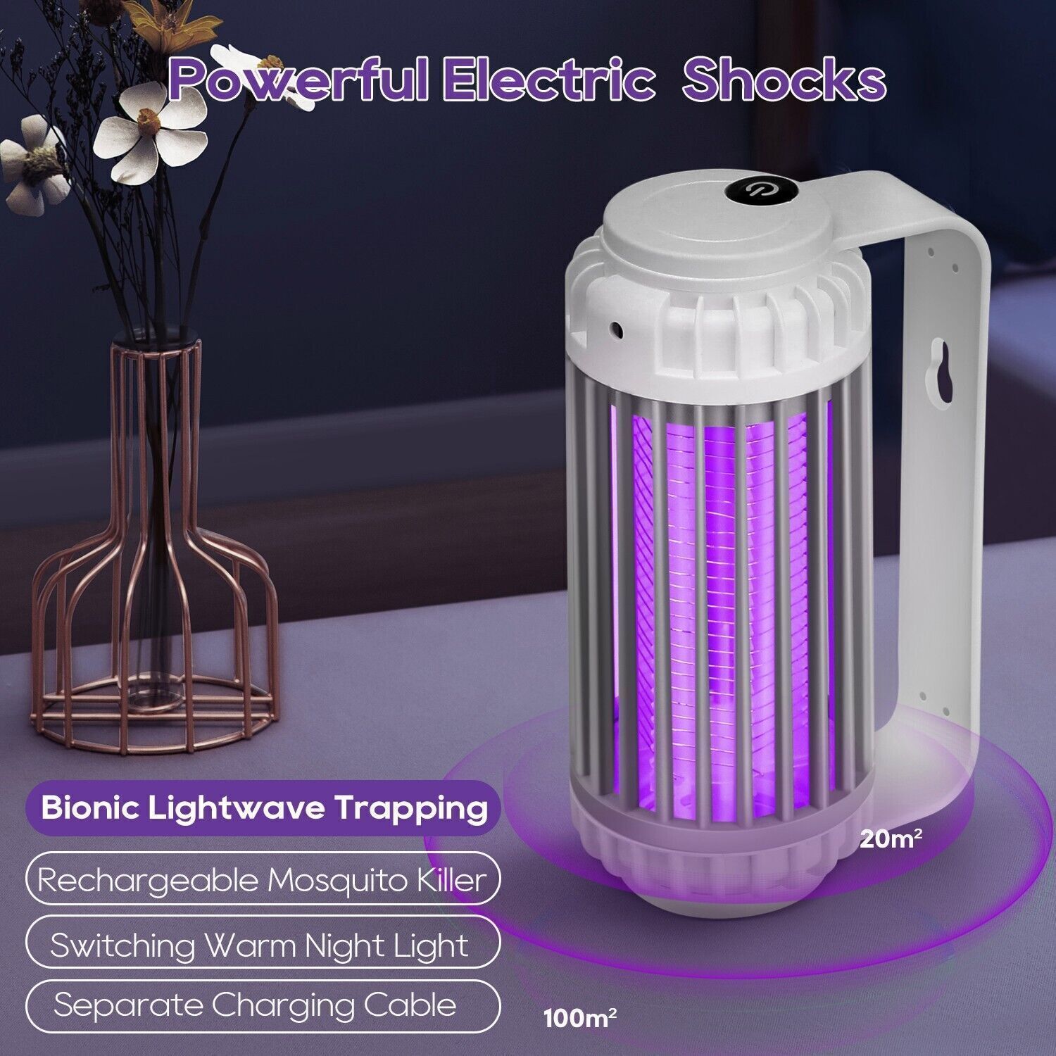 AGSIVO Cordless 3000V Electric Mosquito Bug Zapper Mosquito Killing Lamp with Rechargeable Battery for Indoor and Outdoor