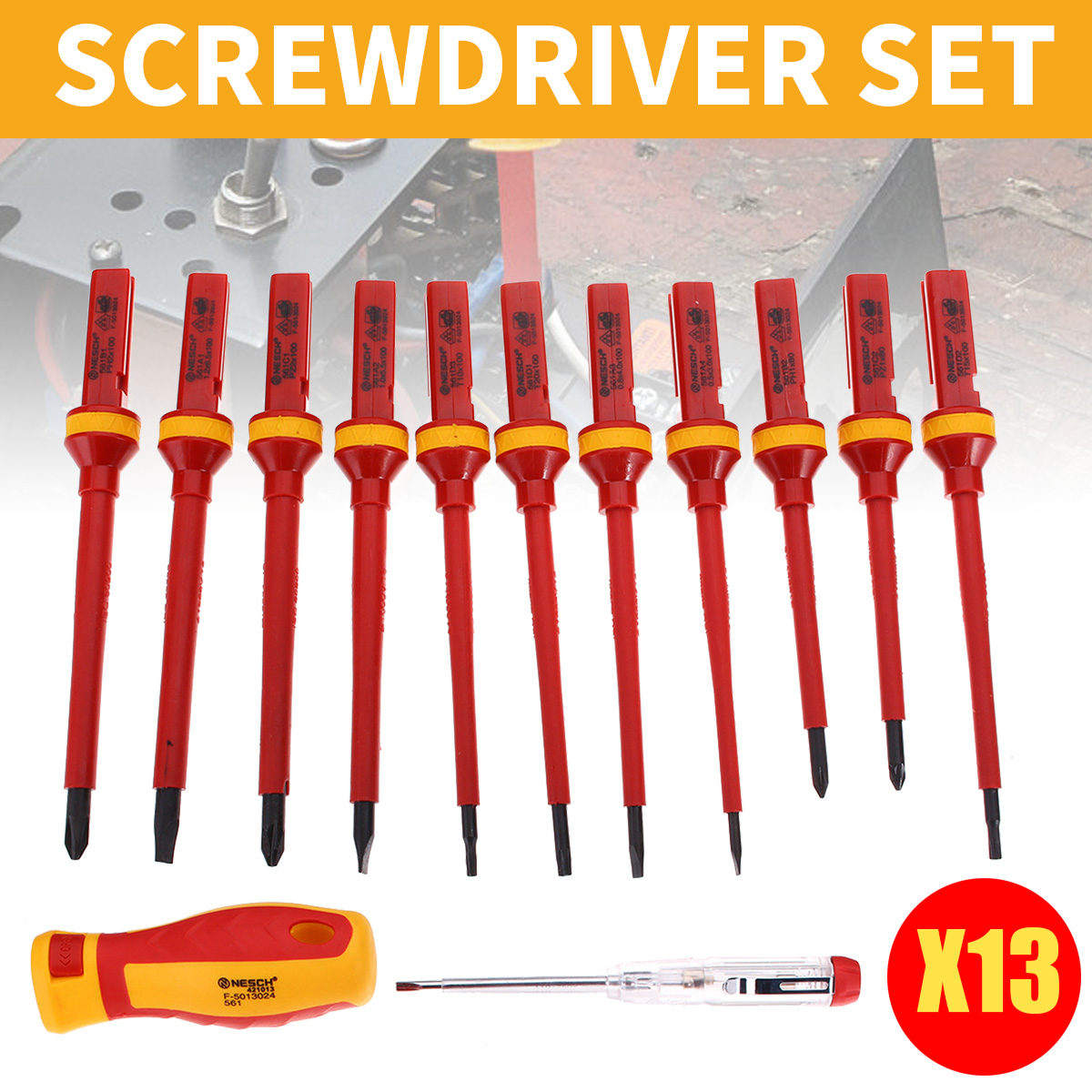 13Pcs 1000V Electronic Insulated Screwdriver Set Phillips Slotted Torx CR-V Screwdriver Repair Tools 64