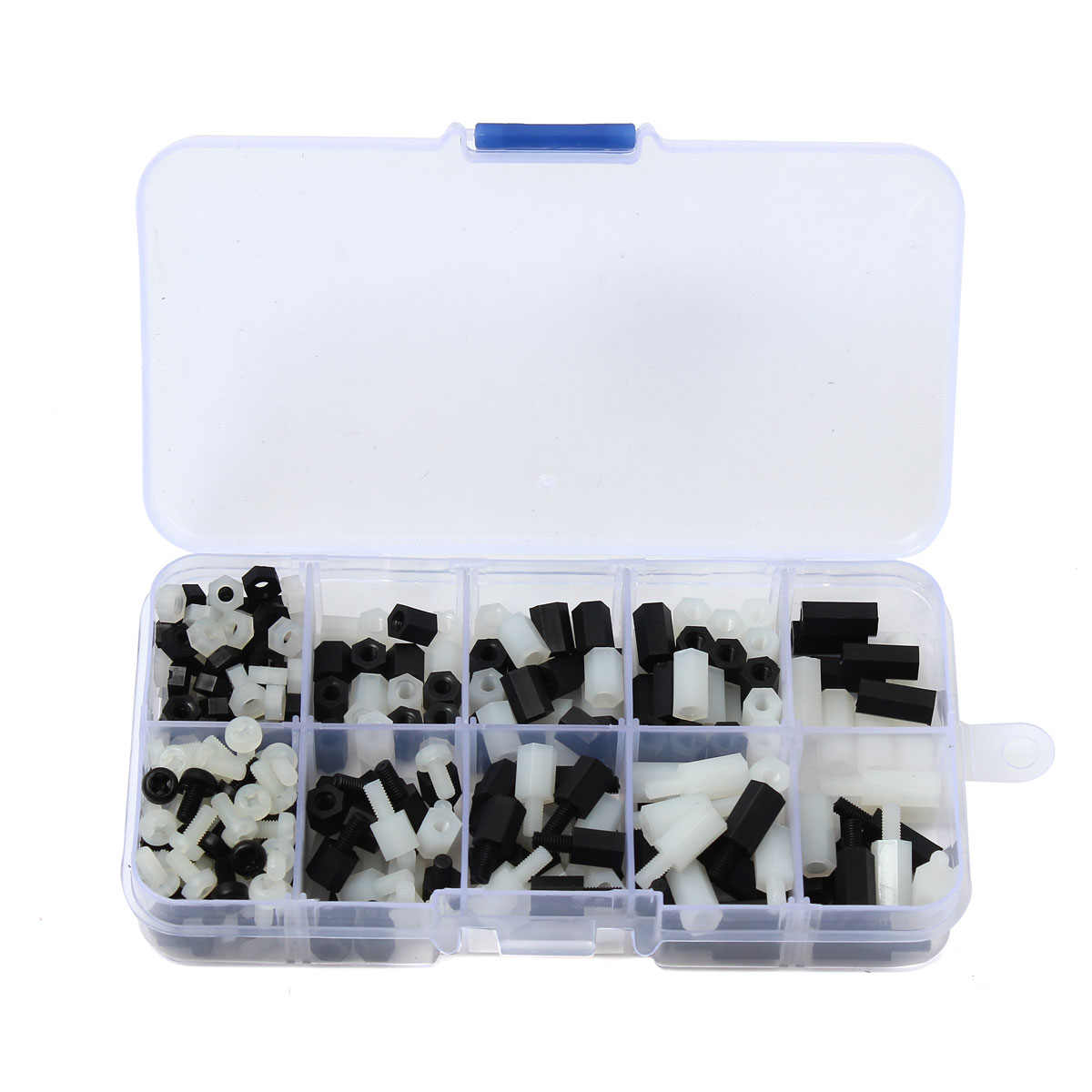 

Suleve™ M3NH10 M3 Nylon Hex Screw Nut Spacer Standoff Assortment Kit Box Black and White 300pcs