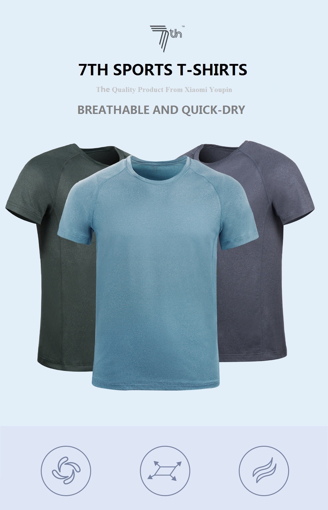 7th Summer Men Short Sleeve Breathe Freely Flower Yarn Quick-drying Fitness Sport T-shirts From Xiaomi Youpin