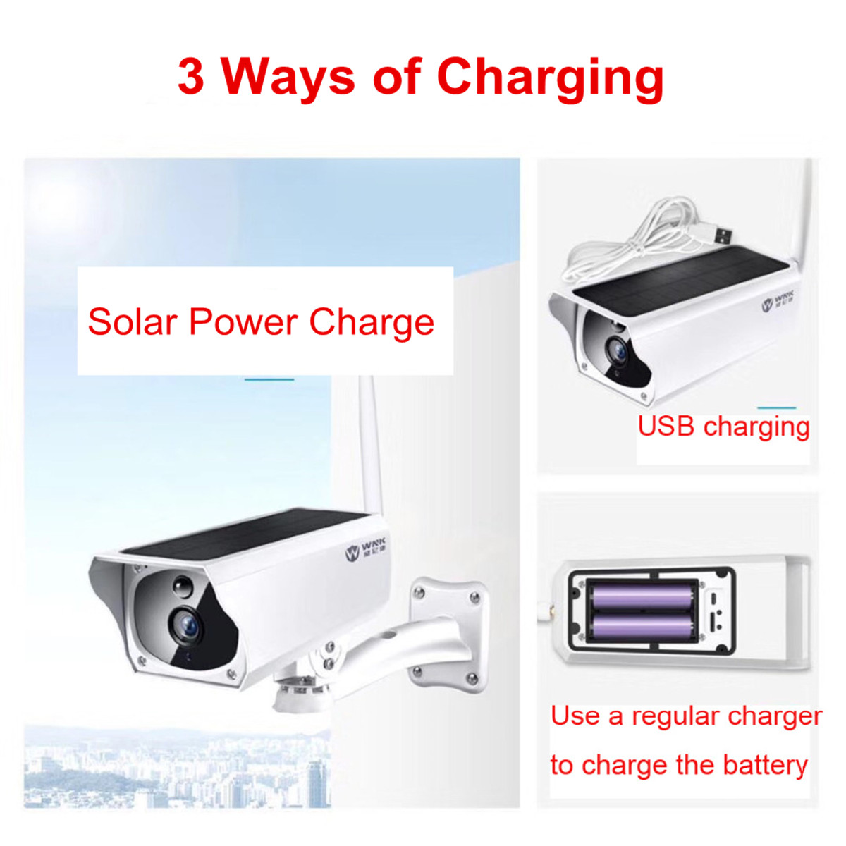 Solar Powered Wireless WIFI IP Camera 1080P HD Infrared Night Vision Waterproof Security Surveillance CCTV Dual Power Supply Long Standby 14