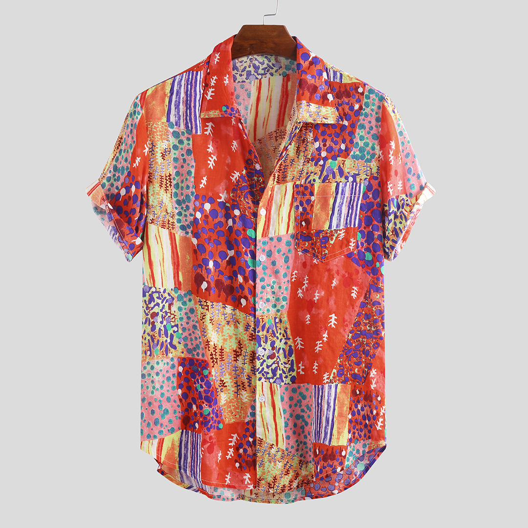 New Men Colorful Mix Pattern Short Sleeve Relaxed Shirts – Chile Shop