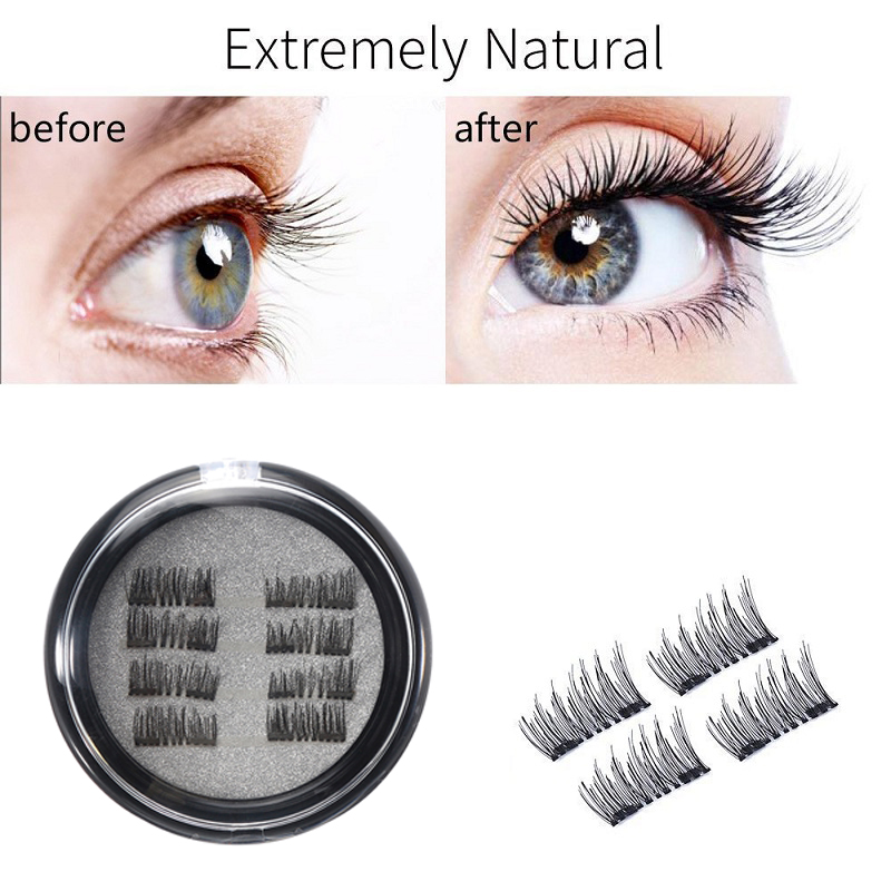 8Pcs/2 Pairs Dual Magnetic 3D False Eyelashes Long Natural Eyelashes Extension