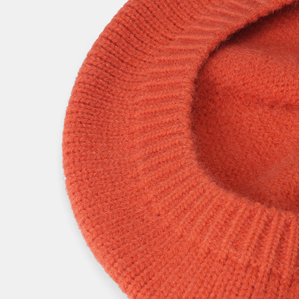 Women Woolen Solid Color Winter Warm Knitted Hat British Retro Dome Elastic Sunshade Beret Cap Painter Hat