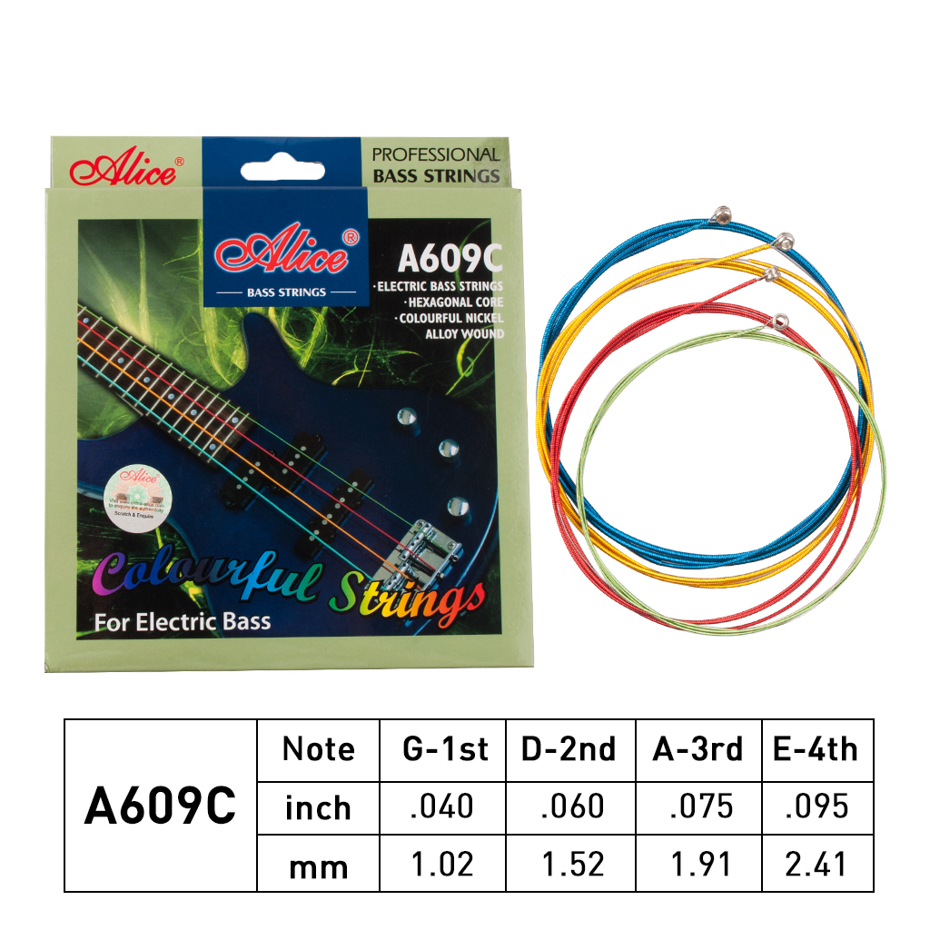 Alices A609C Guitar Strings Colorful 4 Strings Hexagonal Core Nickel Alloy Wound Electric Bass Strings Accessorie