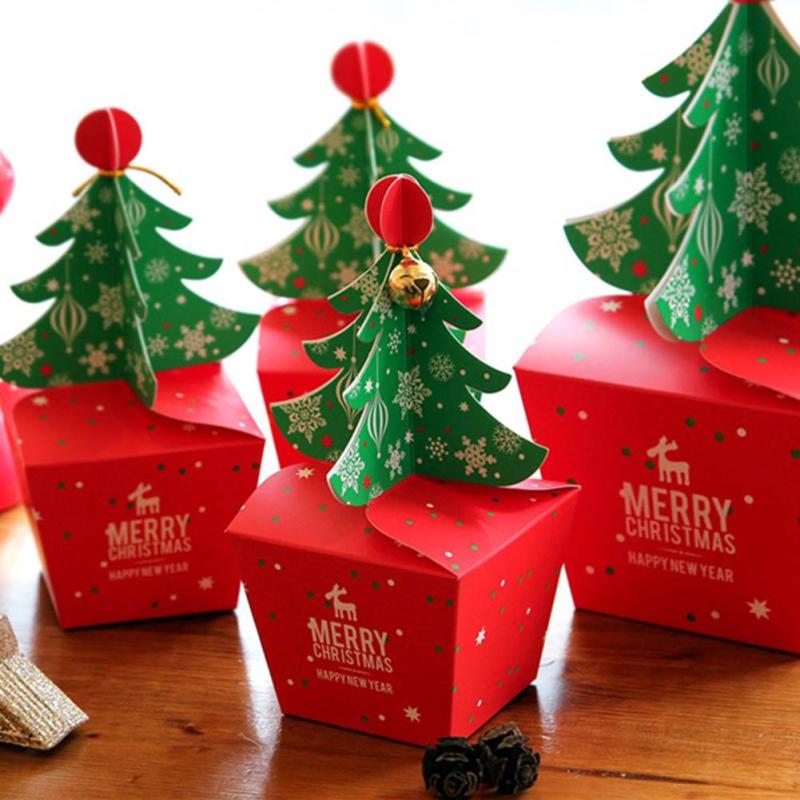 Christmas 2017 Paper Gift Box Candy Box Fit Wedding Party Christmas Tree Pattern Jewelry Packaging B