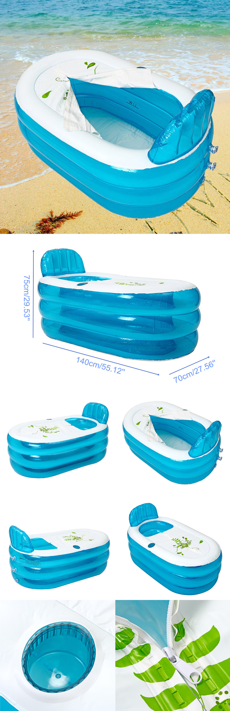 Inflatable Bathtub Portable Bath Tub PVC Camping Travel Folding SPA Bath With Cushion Pipe 11
