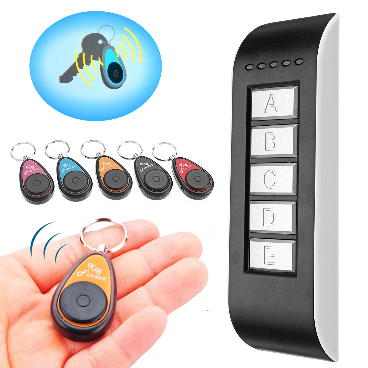 

Glisteny Key Finder, 5 in 1 Wireless Key Chain Tracker Remote Control RF Item Anti Lost Device