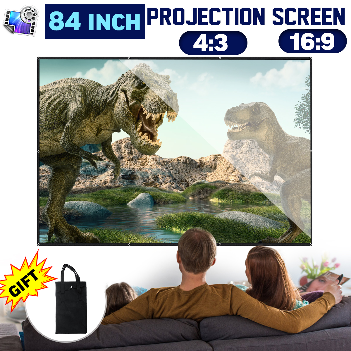 16:9 4:3 84 Inches Portable Projector Curtain Foldable HD Movie Projector Screen Home Theatre Office Meeting Projection