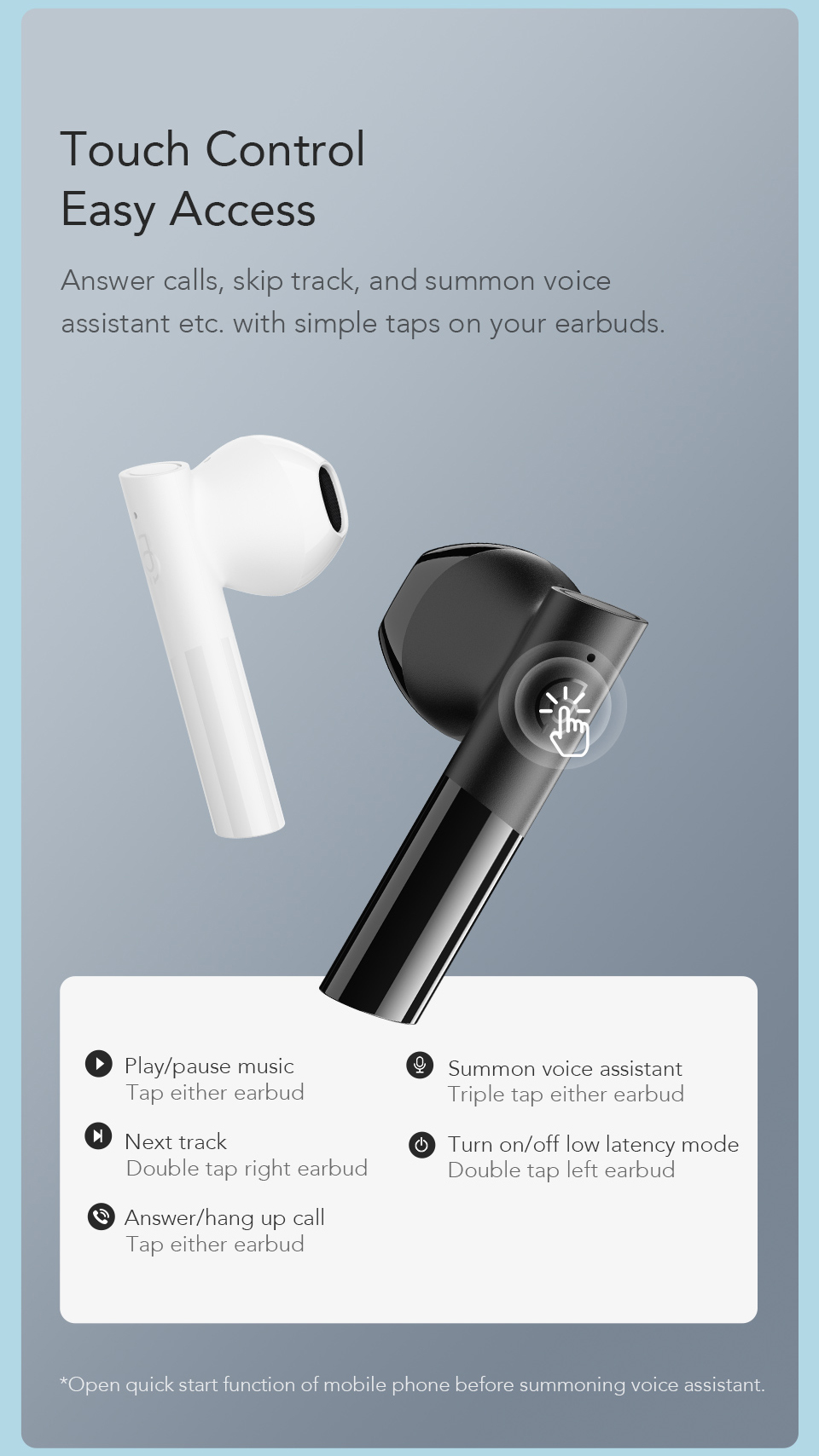 Haylou GT6 TWS bluetooth V5.2 Earphones AAC HiFi Stero Bass Low Latency Half Ear Wireless Earbuds Smart Touch Type-C Charging Headphone with Mic