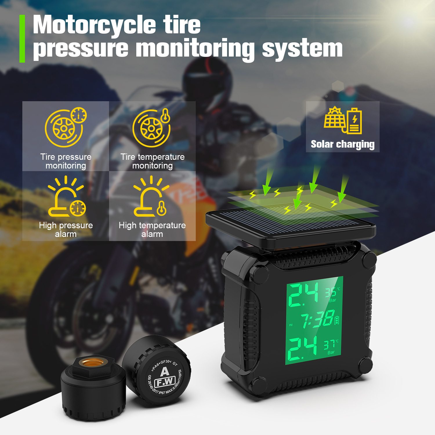 Motorcycle Tire Pressure Monitor Electric Vehicle Tire Pressure 2 Tire Pressure Detector