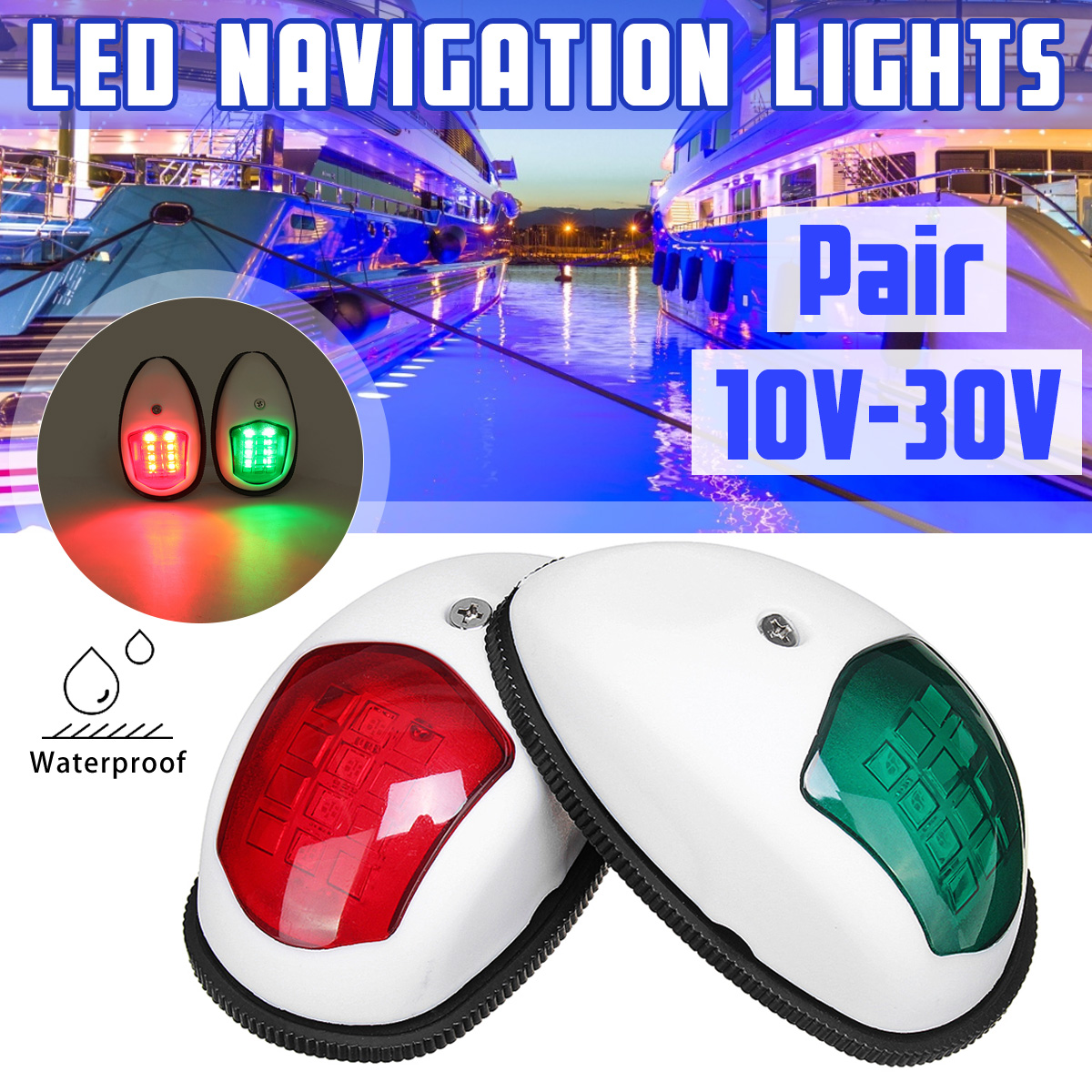 10V-30V LED Side Signal Lamp Navigation Lights For Truck Boat Trailer Van Red Green