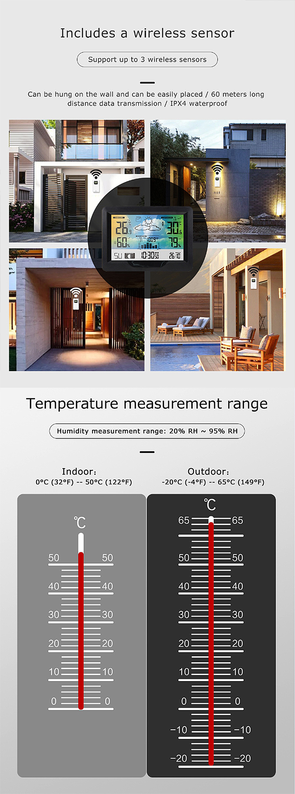 Wireless Weather Station Clock Digital Indoor Thermometer Hygrometer Meter 12H Air Pressure Record Moon Phase Barometer Weather Forecast Temperature Alarm Clock