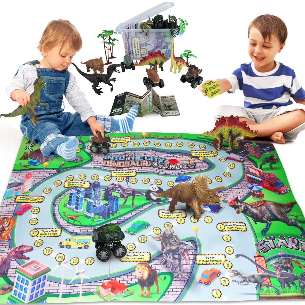 Dinosaur Toys Dinosaur Figures with Activity World Play Mat & Trees, Educational Realistic Dinosaur Playset to Create a Dino World Including Triceratops, Velociraptor, for Kids, Boys & Girls