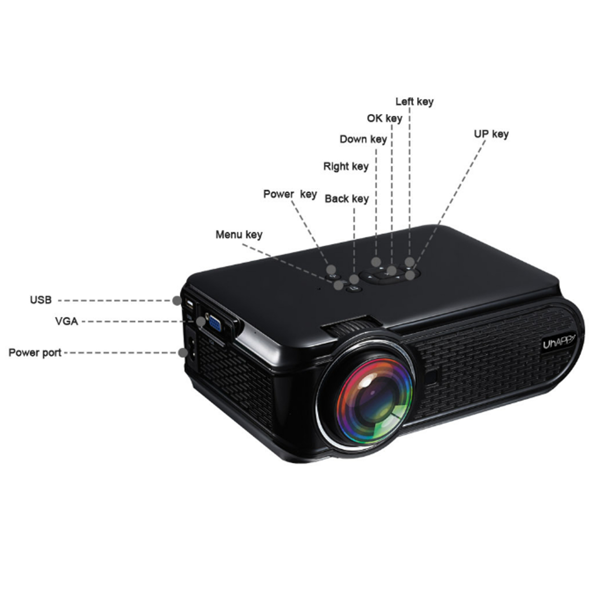 UHAPPY U90 Black Android 6.0 2000 Lumens LED WiFi bluetooth 4.0 Projector 800 x 480 Support 1080p 15
