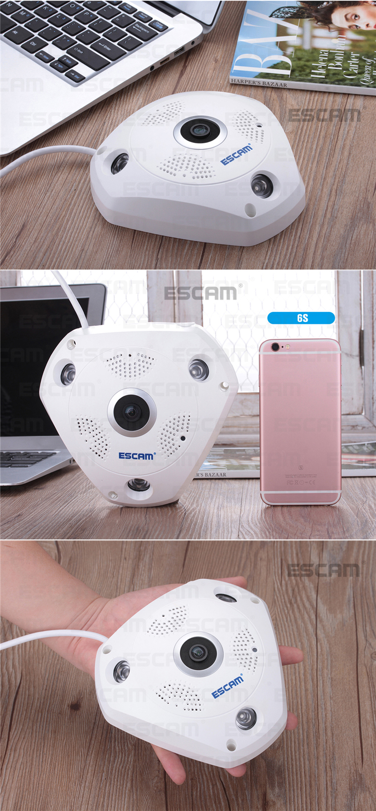 ESCAM Fisheye Camera Support VR QP180 Shark 960P IP WiFi Camera 1.3MP 360 Degree Panoramic Infrared Night Vision Camera 138
