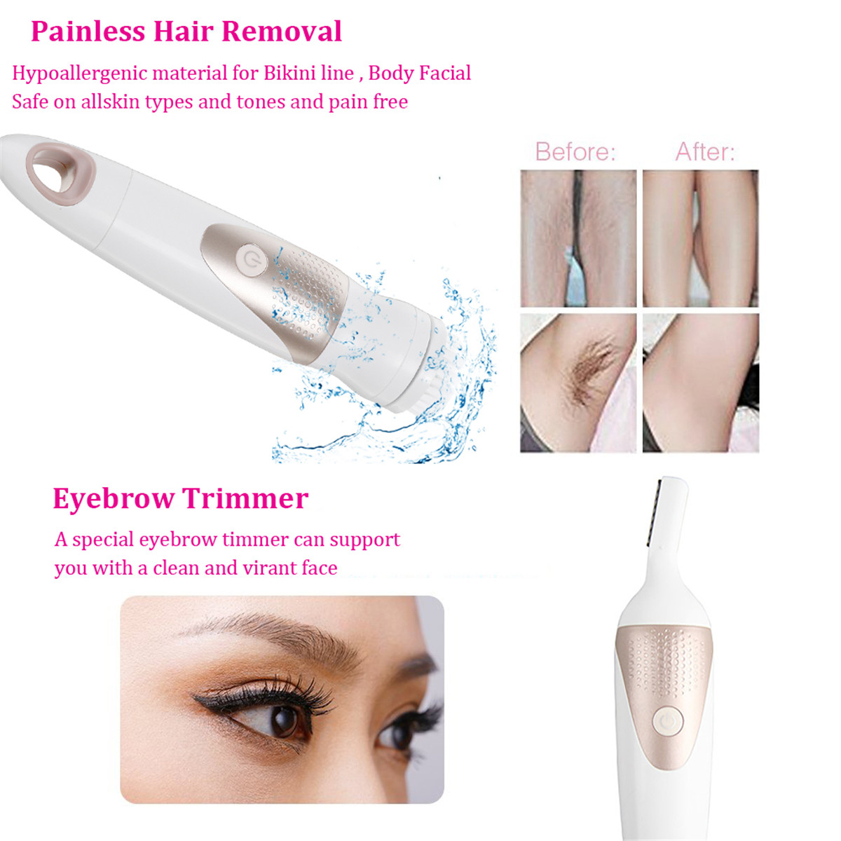 5 in 1 Pro Electric Facial Nose Eyebrow Hair Remover Women Painless Epilator Shaver