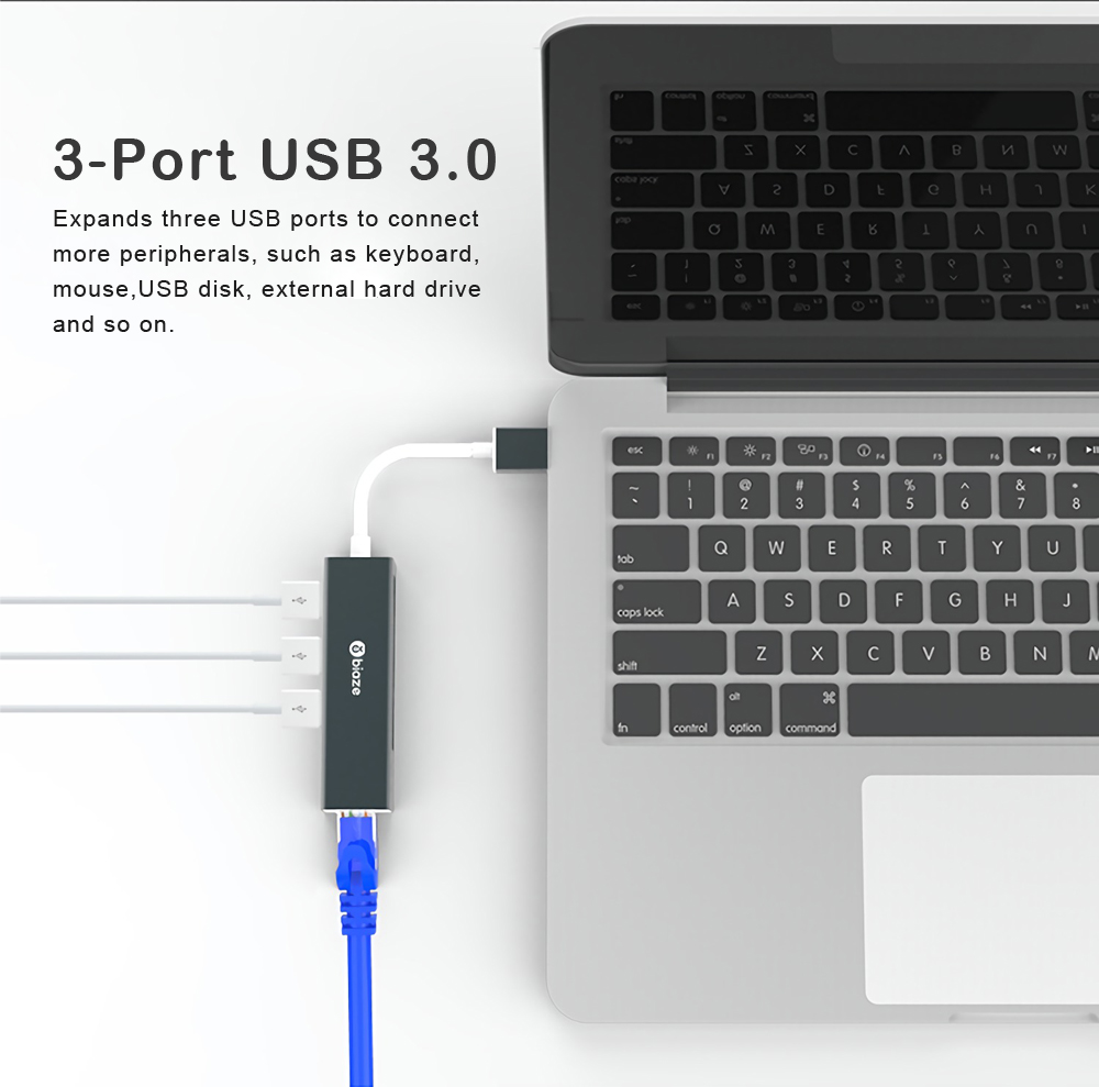 Biaze ZH17 Aluminum Alloy USB 3.0 to 3-Port USB 3.0 + 1000Mbps Gigabit RJ45 Ethernet Hub 7