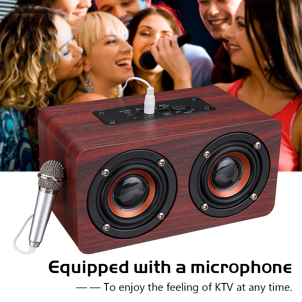 Wooden Stereo Bass Bluetooth 4.2 Speaker Audio Music Box with Mini Microphone 14