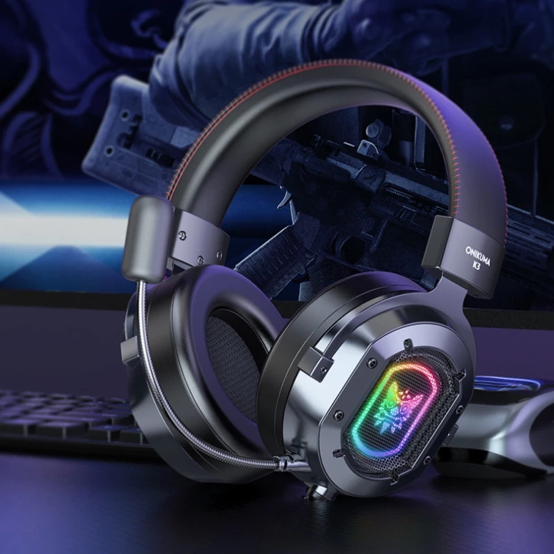 ONIKUMA K10 Gaming Headphones 50mm Drivers Unit Noise Reduction RGB Light Wired Headset with Mic