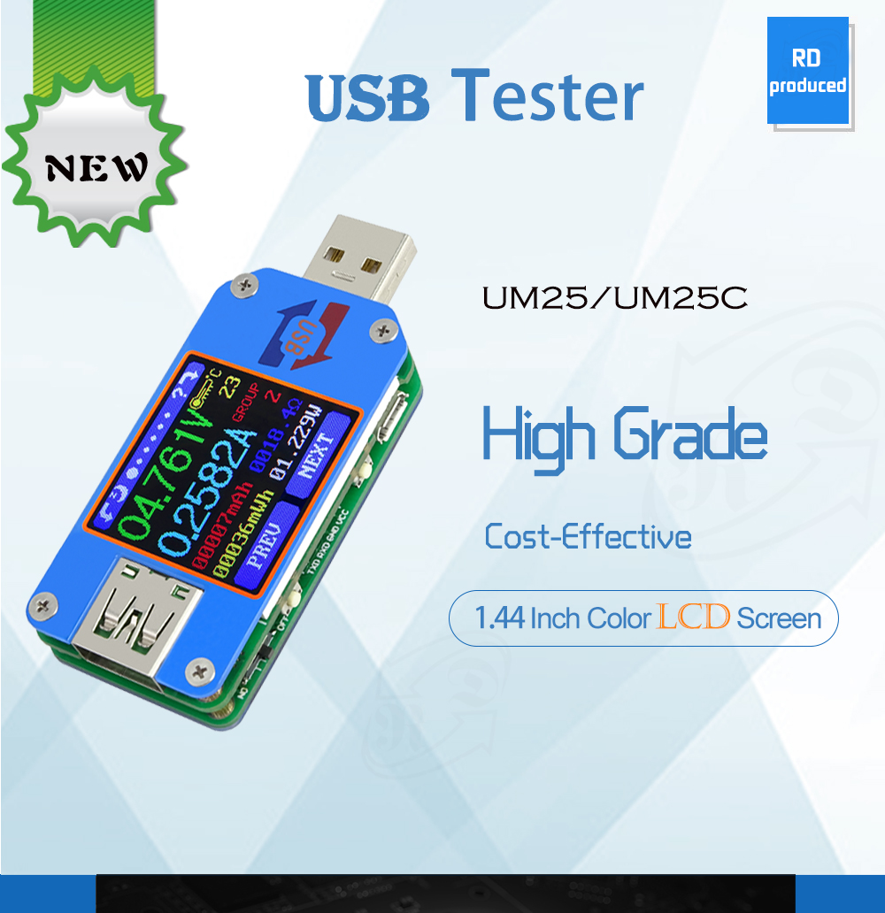 Bakeey UM25C/UM25 USB2.0 Color LCD Display Type C Voltage Current Cable Resistance Measure Tester