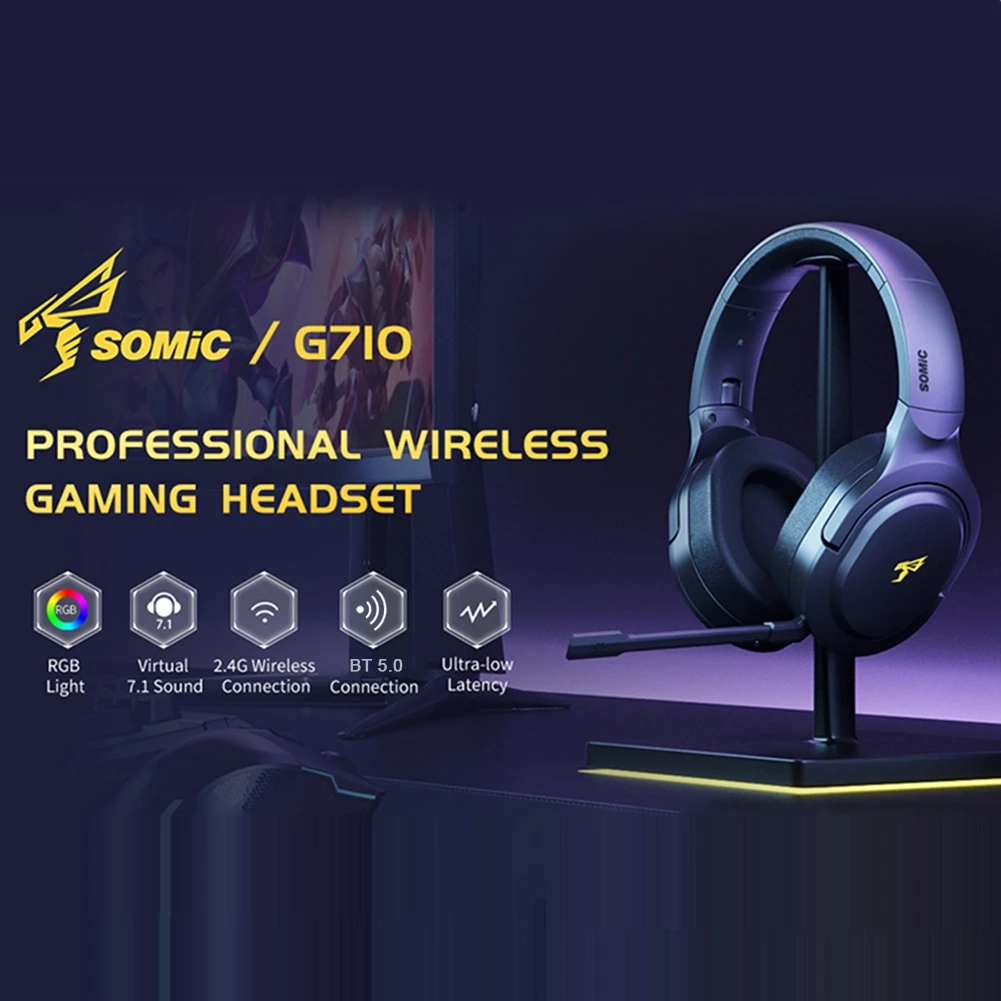 SOMIC GS710 Wireless Headphone Gaming Headset Low Latency Long Battery Life Game Music bluetooth Gaming Headphones with Mic