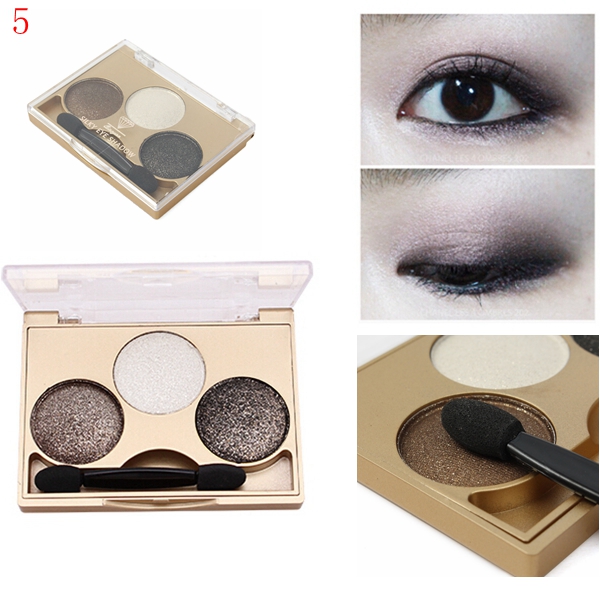 3 Colors Smokey Eye Shadow Palette Kit Glitter Shimmer Eyeshadow Gold Eyes Makeup Set 