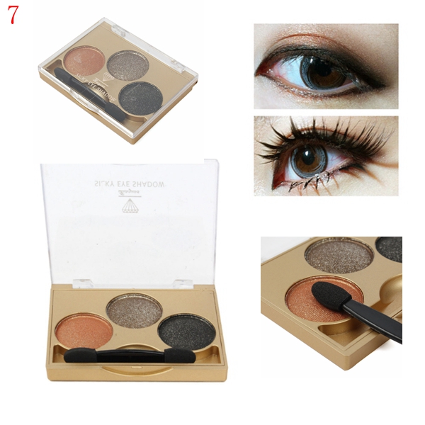 3 Colors Smokey Eye Shadow Palette Kit Glitter Shimmer Eyeshadow Gold Eyes Makeup Set 