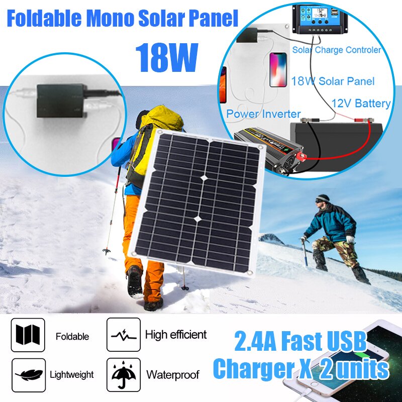 18W 18V Effcient Chip PET Solar Panel Portable Charger With 30A Solar Controller 12V/24V Waterproof DC Port High Efficiency Solar Charger Power