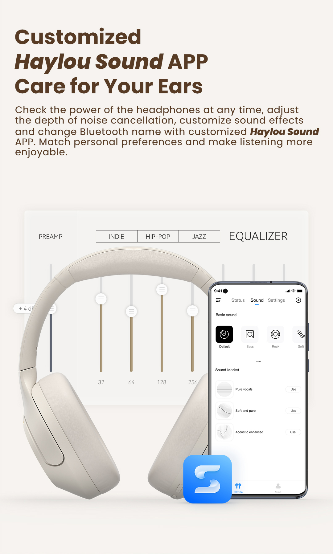 Haylou S35 ANC bluetooth 5.2 Headphone Wireless Headset 42dB Noise Cancellation 40mm Driver 60H Playtime Over-ear Headphones with Mic