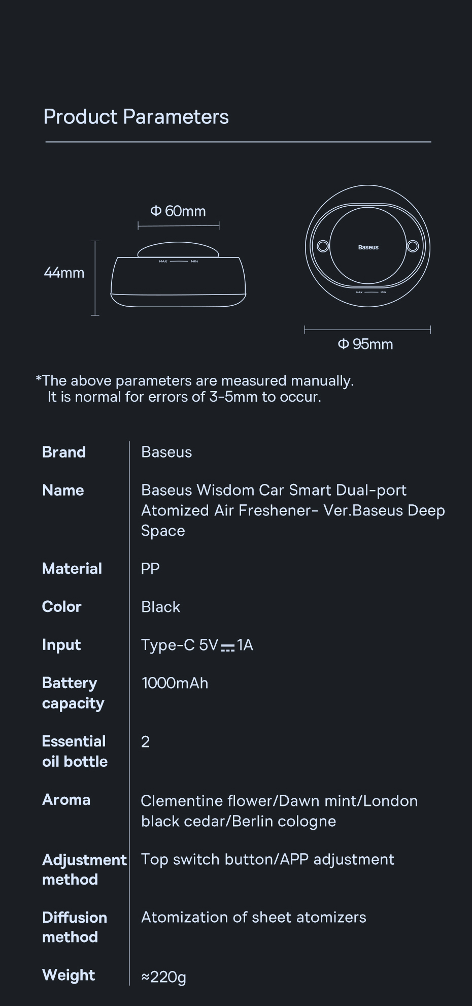 Baseus 1000mah Wisdom Car Smart Dual-port Atomized Air Freshener Air Purifier