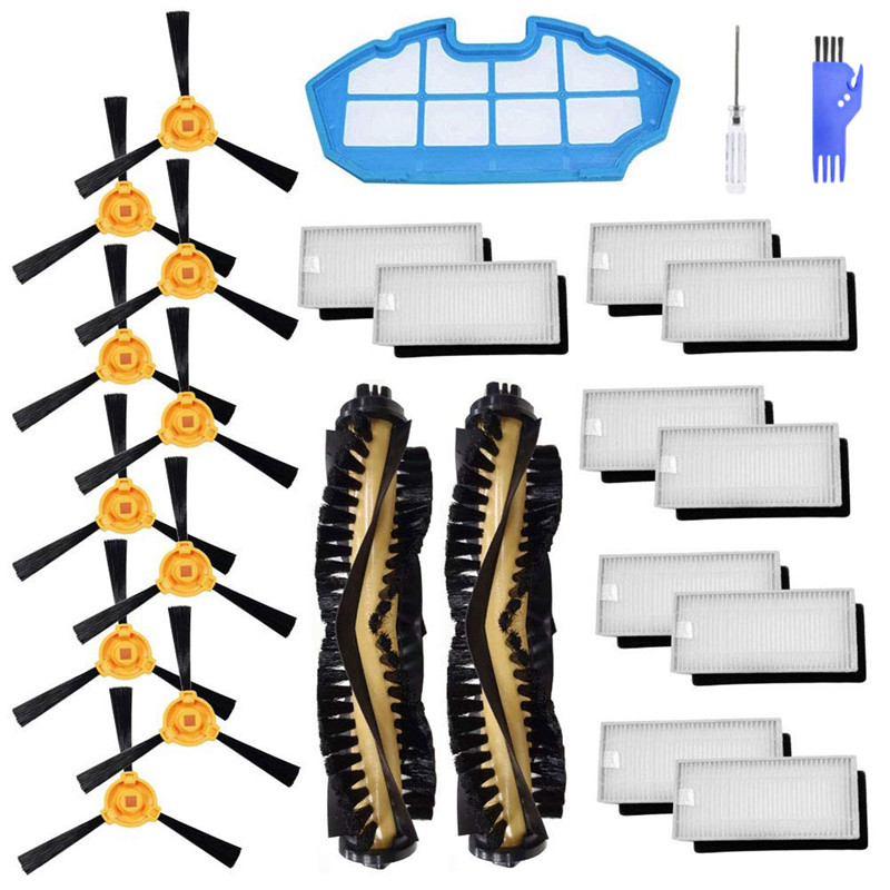 25pcs Replacements for Ecovacs Deebot N79 N79S Vacuum Cleaner Parts Accessories Main Brushes*2 Side Brushes*10 HEPA Filters*10 Primary Filter*1 Cleaning Tool*1 Screwdriver*1 [Non-Original]