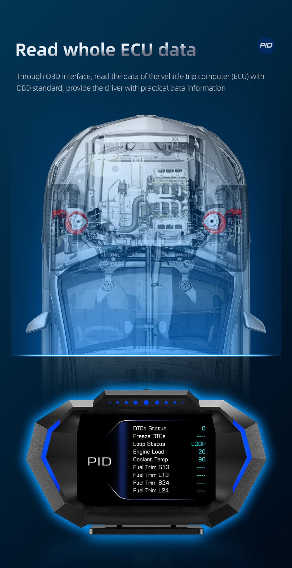 P24 Head Up Display Dual System Digtial Water Oil Temp Turbo Press lnclinometer HUD OBD2 Car Accessory On-board