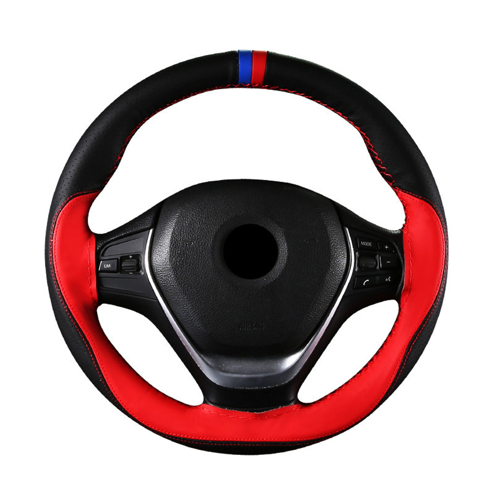 Universal Leather 38cm DIY Car Blue Steering Wheel Cover With Needles Thread