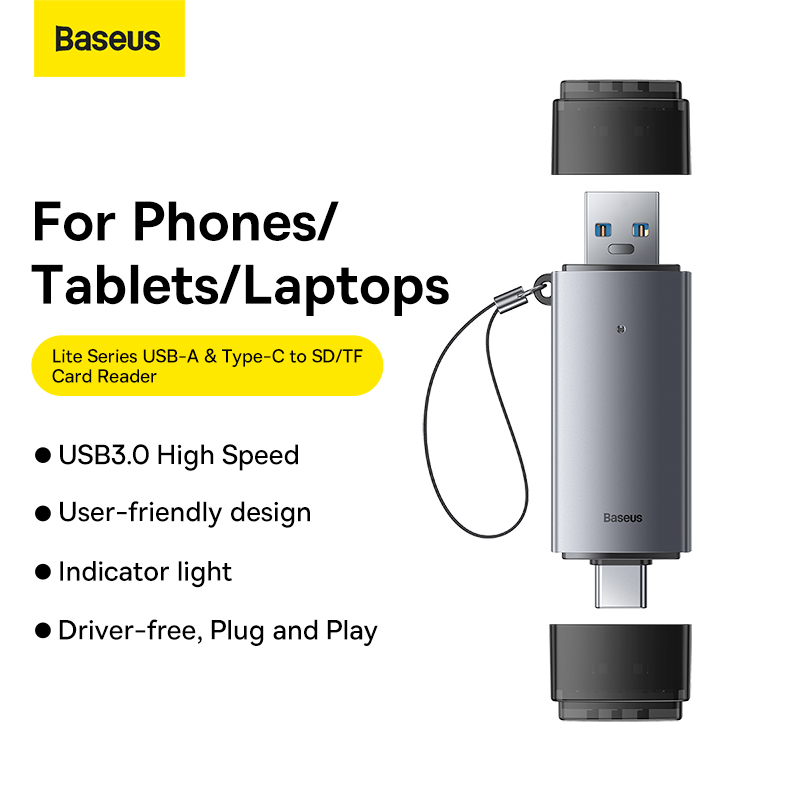 Baseus SD/TF Card Reader 2 in 1 USB3.0/Type-C Smart Memory Card Flash Drive Adapter for Phone Tablet Laptop Accessories