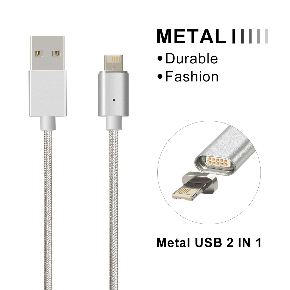 2 in 1 Ligthing Micro Magnetic Charging Data Cable For iphone X 8/8Plus Samsung S8 Xiaomi Redmi Note