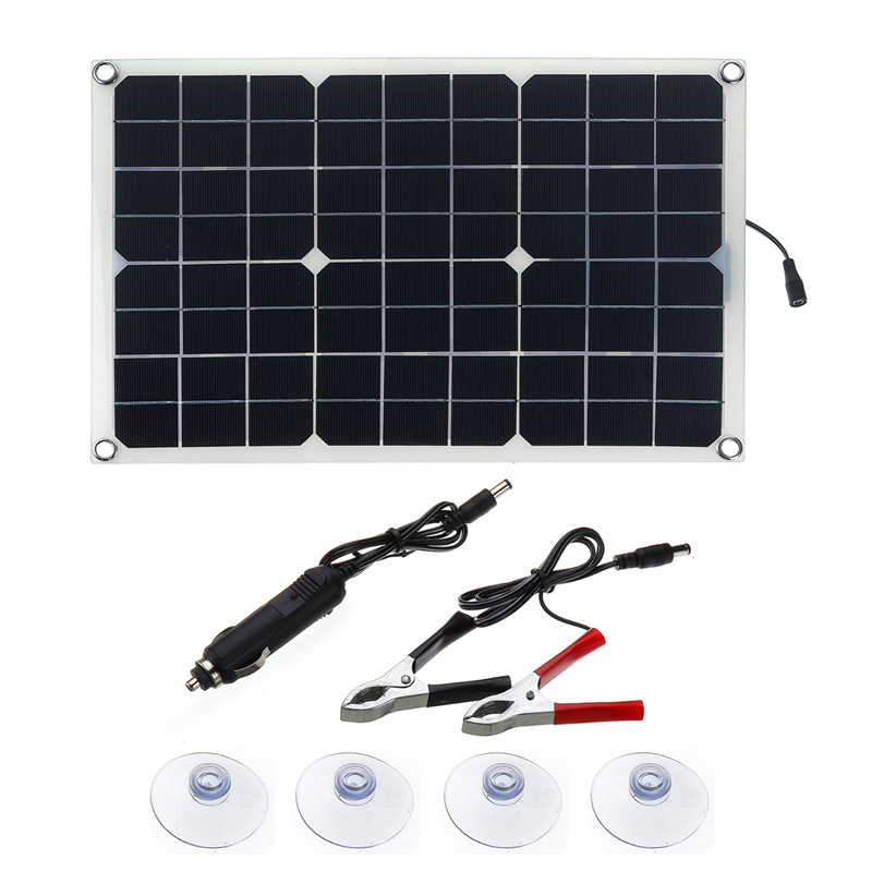 20W 5V USB Output Monocrystalline Silicon Solar Panel Kit with Double USB Port/Crocodile Clip & Cigarette Lighter & Suction Cups 48