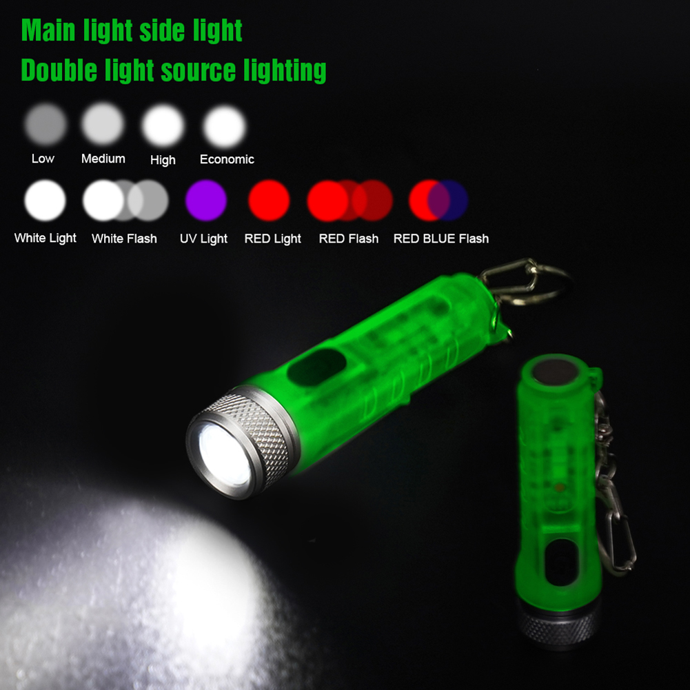 BIKIGHT M300 GITD-Green Self-luminous 400LM 6500K EDC Keychain Flashlight with RGB Sidelight, Magnetic Tail Repair Work Lamp Type-C Rechargeable Mini UV Flashlight