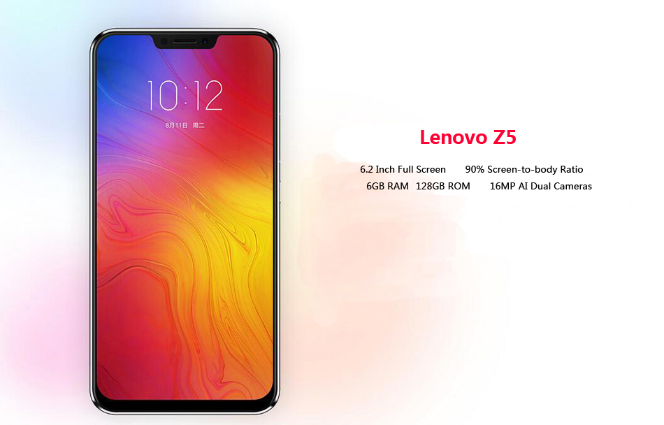 Lenovo Z5 6.2-inch FHD+ 19:9 Android 8.1 6GB RAM 128GB ROM Snapdragon 636 1.8GHz 4G Smartphone