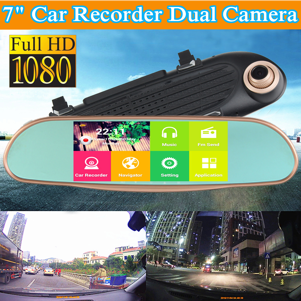 7 Inch Car Recorder Camera Dual Lens DVR Video Recorder