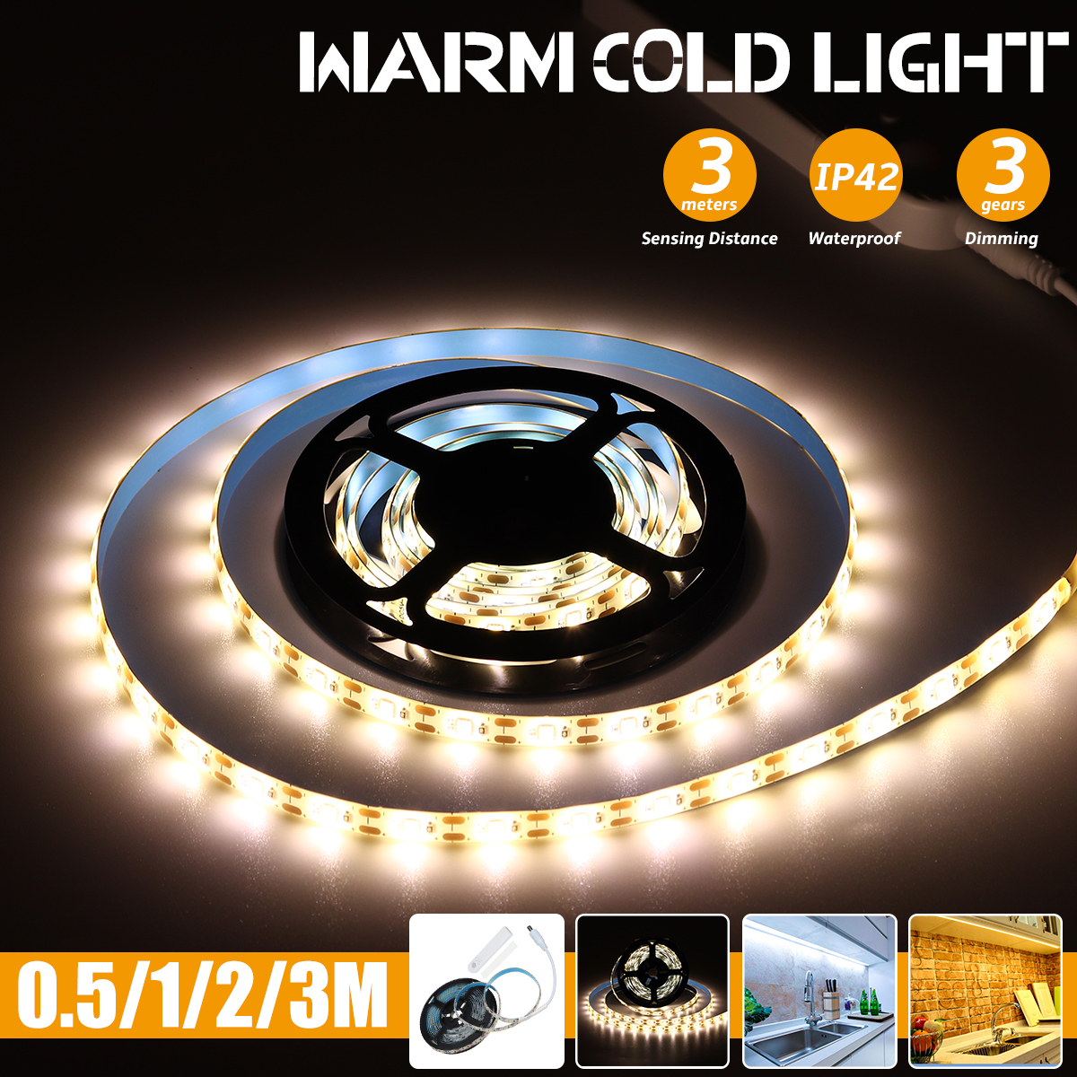 0.5m/1m/2m/3m Human Body Smart Induction LED Light with Battery Box Light Bar 2835 Cabinet Light Bar