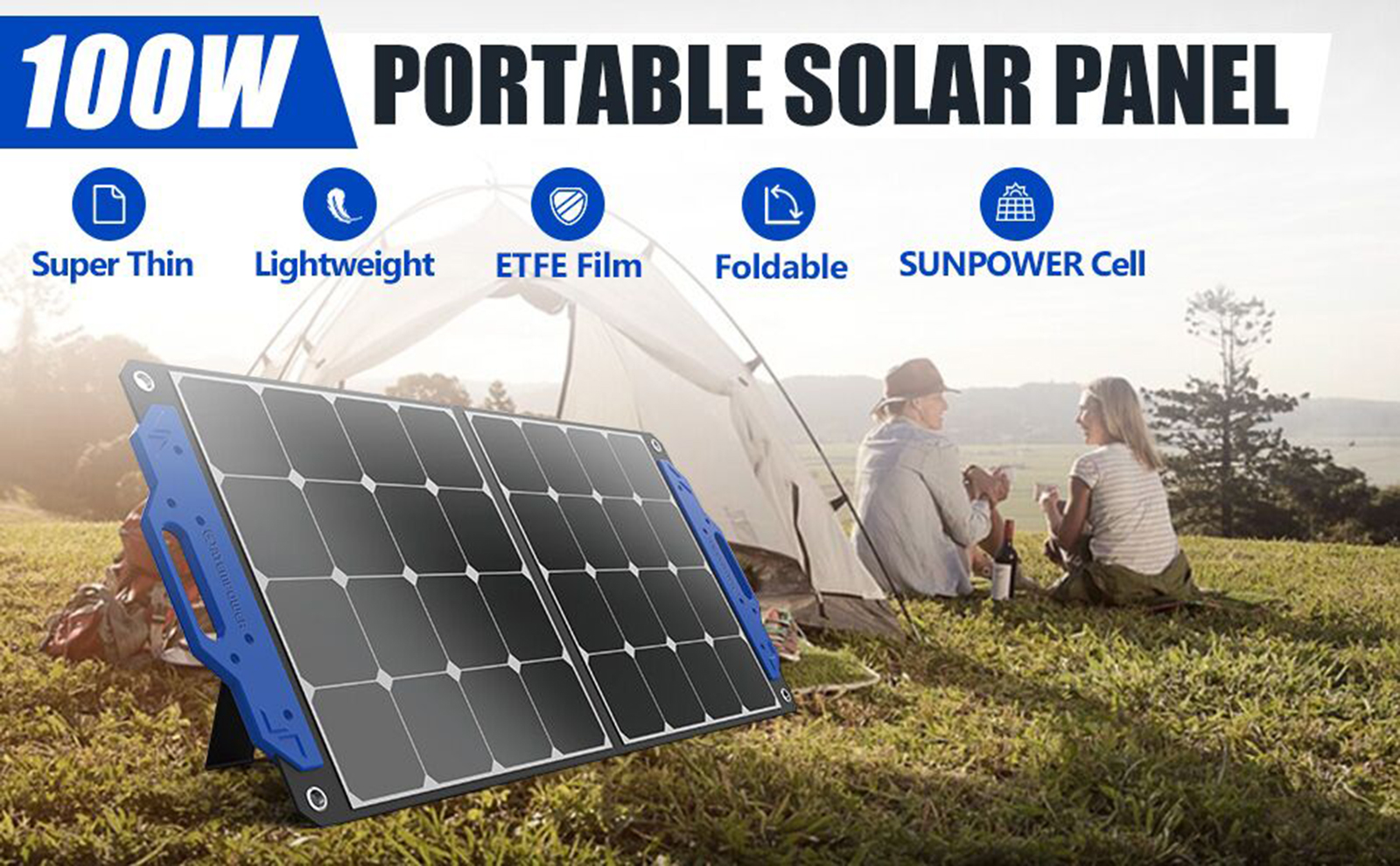 [US Direct] ATEM POWER AP-SPSP-UFA 100W Portable Solar Panel Monocrystalline Solar Cells Foldable Suitcase Solar Charger Compatible With Generators Power Station For RV Outdoor Camping